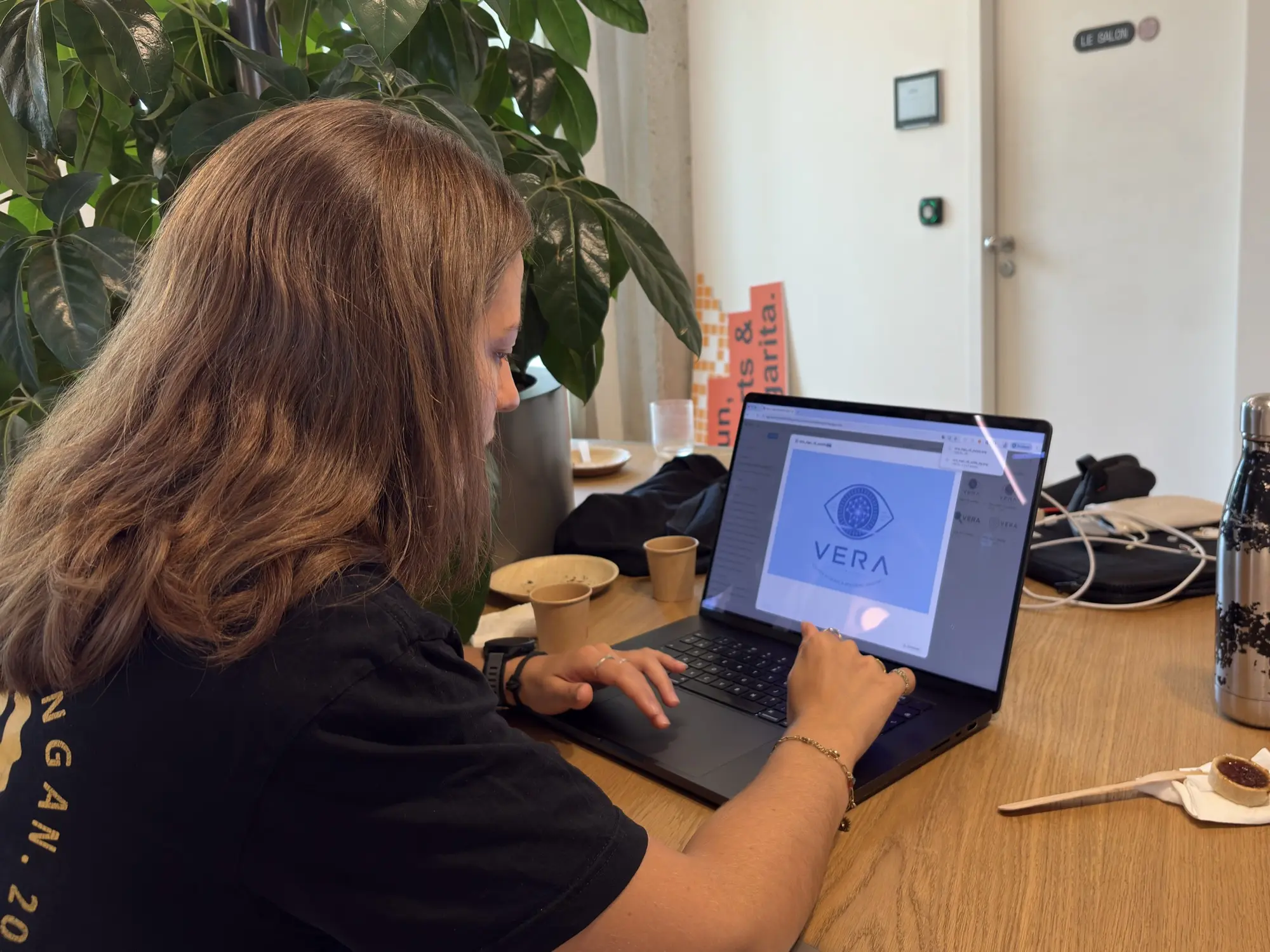 Marion working on our project during the Mistral Vibe Hackathon