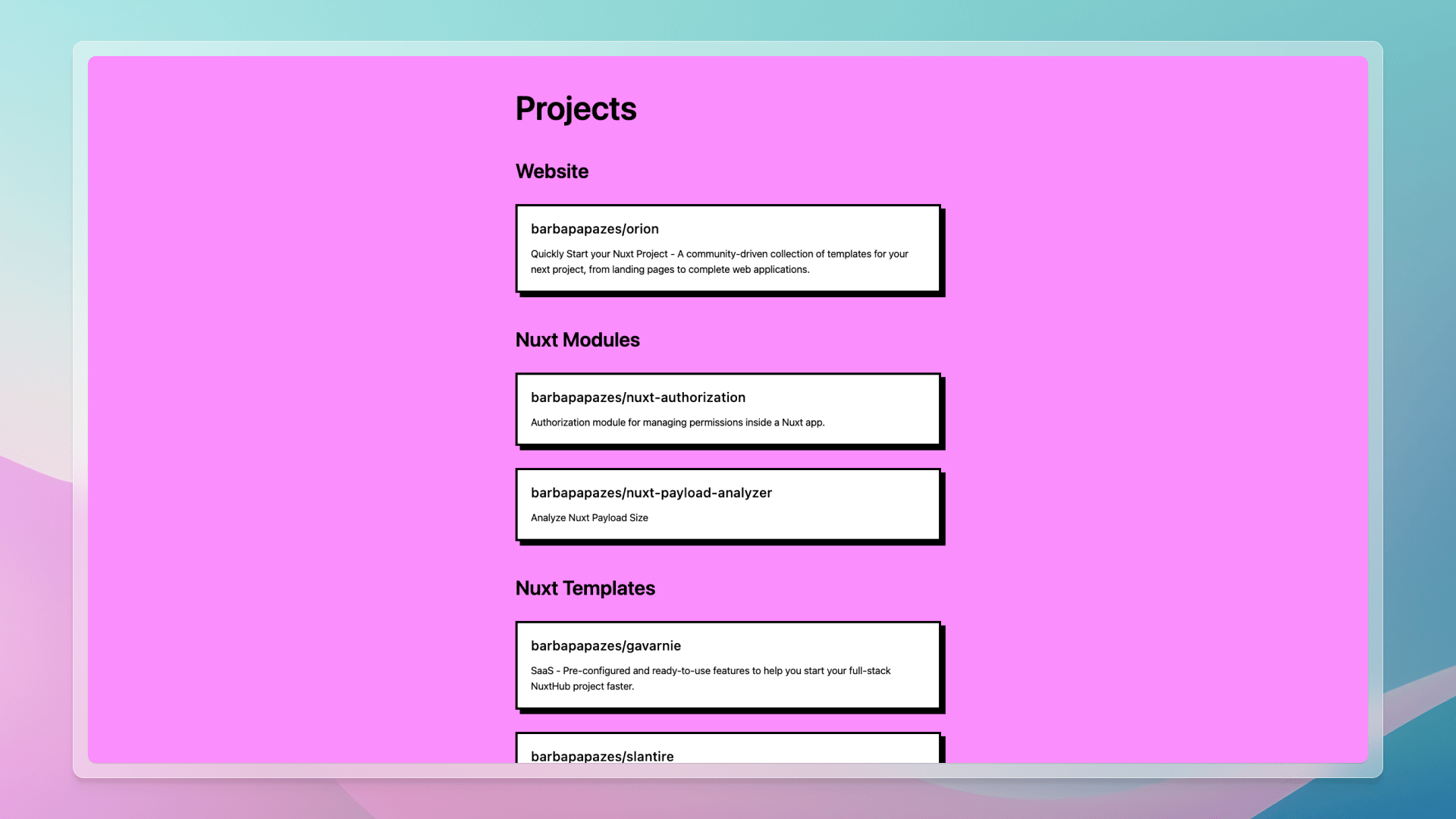 Our new projects page with GitHub projects